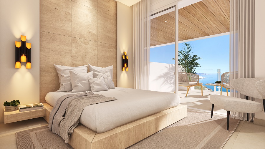 Nouveau projet à Nerja d’appartements de 2 et 3 chambres, vue imprenable sur la mer et piscine commune, terrain de padel, salle de sport et plus encore.