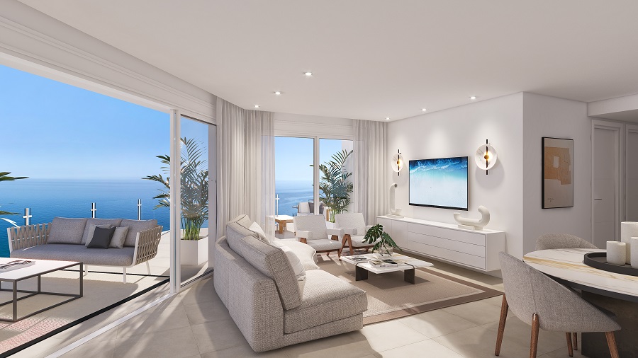 Nuovo progetto a Nerja di appartamenti con 2 e 3 camere da letto, splendida vista sul mare e piscina comune, campo da padel, palestra e altro ancora.