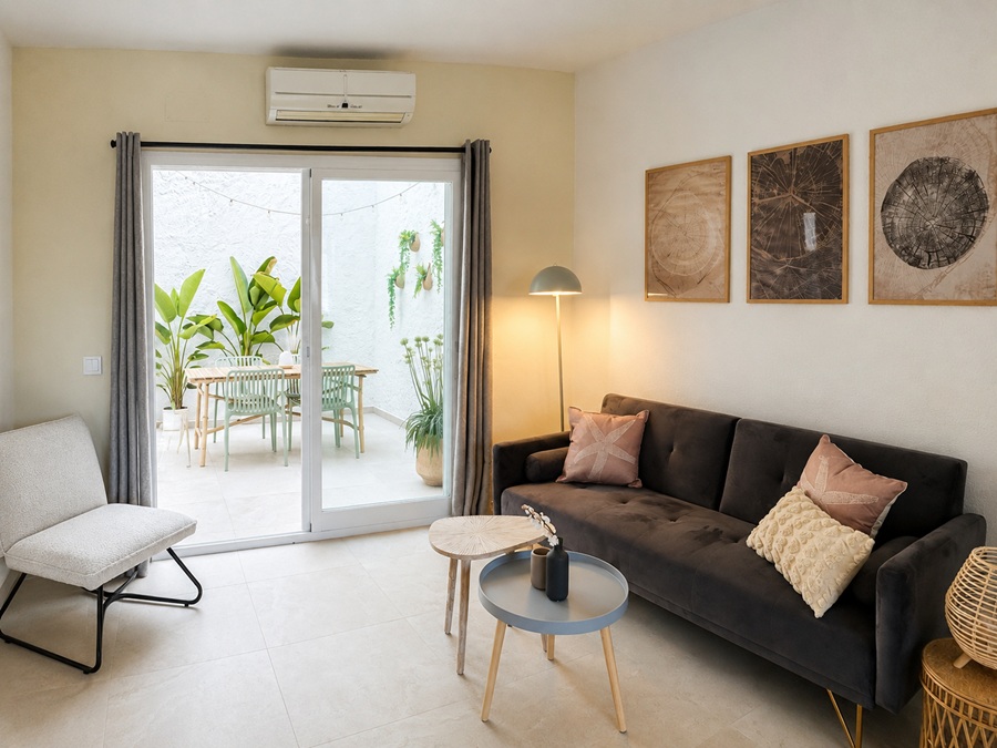 Renoverat hus med sänkt pool och fantastisk havsutsikt 500 meter från Burriana-stranden i Nerja