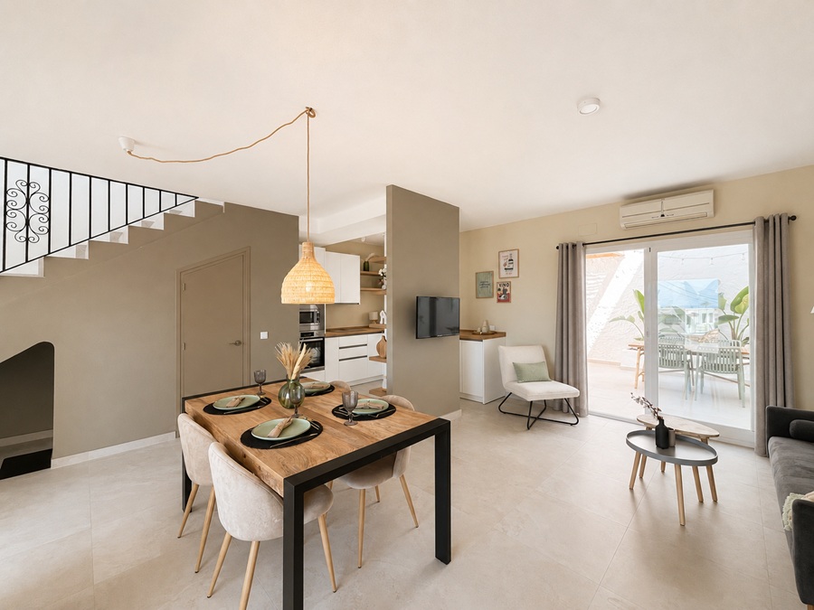 Renoverat hus med sänkt pool och fantastisk havsutsikt 500 meter från Burriana-stranden i Nerja